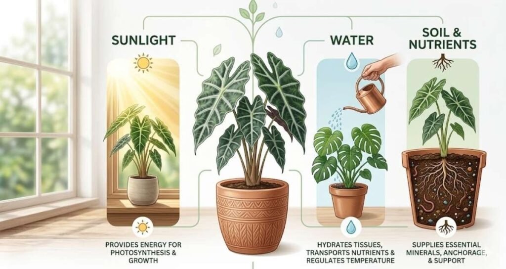 A gardener tying a Wisteria sinensis vine to a wooden pergola with purple wisteria flowers hanging in the background.