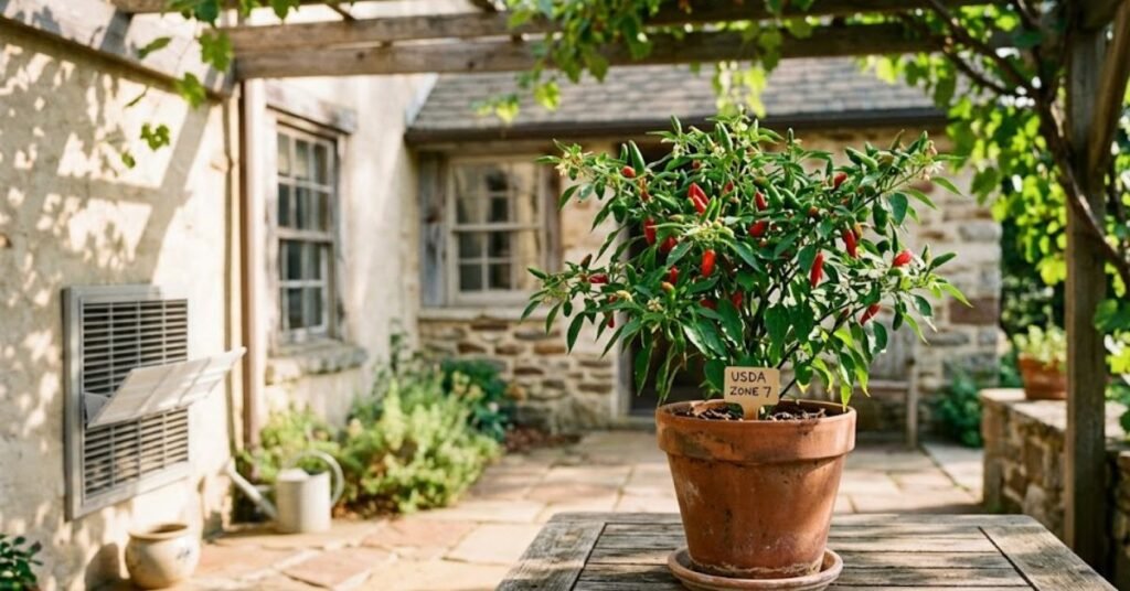 Balancing Sun, USDA Zones, and AC Vents for Potted Chilis